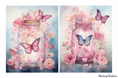 Butterflies Junk Journal Pages | Pink Floral Jars Papers Product Image 3