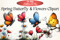 Spring Butterfly &amp; Flowers Clipart Product Image 1