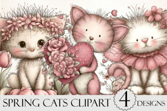 Whimsical Spring Cats Clipart Product Image 1