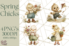 Vintage Spring Chicks Clipart, Cute Baby Chick Gardening Product Image 1
