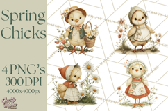 Vintage Spring Chicks Clipart, Cute Baby Chick Gardening Product Image 1