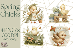 Vintage Spring Chicks Clipart, Cute Baby Chick Gardening Product Image 1