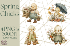 Vintage Spring Chicks Clipart, Cute Baby Chick Gardening Product Image 1