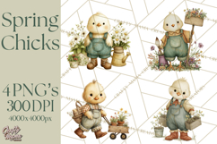 Vintage Spring Chicks Clipart, Cute Baby Chick Gardening Product Image 1