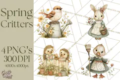 Vintage Garden Animals Clipart, Ducklings Bunnies Lambs Product Image 1