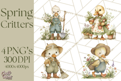 Vintage Garden Animals Clipart, Ducklings Bunnies Lambs Product Image 1