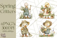 Vintage Garden Animals Clipart, Ducklings Bunnies Lambs Product Image 1