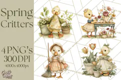 Vintage Garden Animals Clipart, Ducklings Bunnies Lambs Product Image 1
