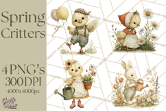 Vintage Garden Animals Clipart, Ducklings Bunnies Lambs Product Image 1