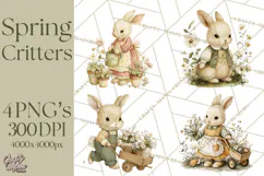 Vintage Garden Animals Clipart, Ducklings Bunnies Lambs Product Image 1