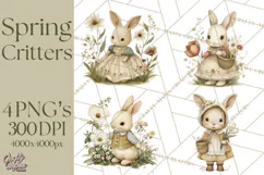 Vintage Garden Animals Clipart, Ducklings Bunnies Lambs Product Image 1