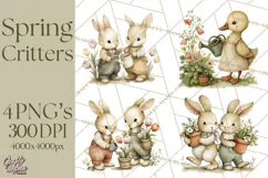 Vintage Garden Animals Clipart, Ducklings Bunnies Lambs Product Image 1
