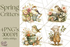 Vintage Garden Animals Clipart, Ducklings Bunnies Lambs Product Image 1