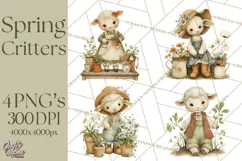 Vintage Garden Animals Clipart, Ducklings Bunnies Lambs Product Image 1
