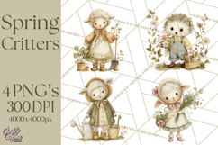 Vintage Garden Animals Clipart, Ducklings Bunnies Lambs Product Image 1