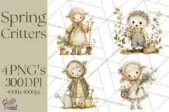 Vintage Garden Animals Clipart, Ducklings Bunnies Lambs Product Image 1