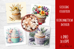 Colorful food Coaster Design, Spring sweet Cupcake Product Image 1