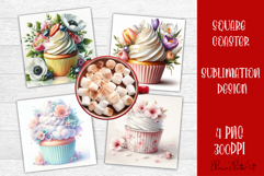 Colorful food Coaster Design, Spring sweet Cupcake Product Image 1