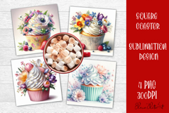 Colorful food Coaster Design, Spring sweet Cupcake Product Image 1
