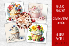 Colorful food Coaster Design, Spring sweet Cupcake Product Image 1