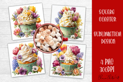 Colorful food Coaster Design, Spring sweet Cupcake Product Image 1
