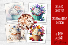 Colorful food Coaster Design, Spring sweet Cupcake Product Image 1