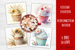 Colorful food Coaster Design, Spring sweet Cupcake Product Image 1