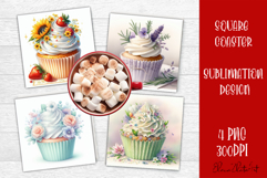 Colorful food Coaster Design, Spring sweet Cupcake Product Image 1