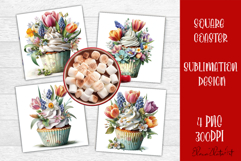 Colorful food Coaster Design, Spring sweet Cupcake Product Image 1