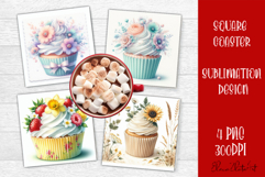 Colorful food Coaster Design, Spring sweet Cupcake Product Image 1