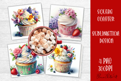 Colorful food Coaster Design, Spring sweet Cupcake Product Image 1