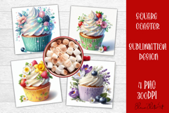 Colorful food Coaster Design, Spring sweet Cupcake Product Image 1