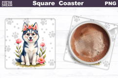 Husky Square Coaster | Dog Square Coaster Product Image 1