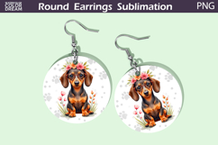 Dachshund Round Earrings | Dog Floral Earrings Product Image 1