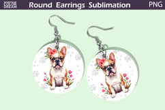 English Bulldog Round Earrings | Dog Floral Earrings Product Image 1