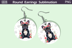 French Bulldog Round Earrings | Dog Floral Earrings Product Image 1