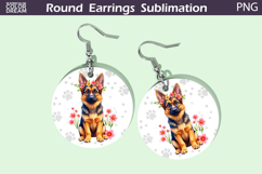 German Shepherd Round Earrings | Dog Floral Earrings Product Image 1