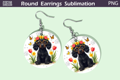 Cocker Spaniel Round Earrings | Dog Floral Earrings Product Image 1