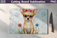Chihuahua Glass Cutting Board | Dog Floral Chopping Board Product Image 1