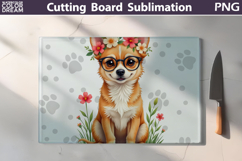 Chihuahua Glass Cutting Board | Dog Floral Chopping Board Product Image 1