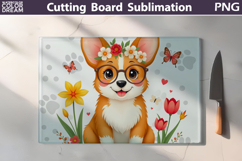 Corgi Glass Cutting Board | Dog Floral Chopping Board Product Image 1