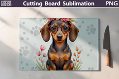Dachshund Glass Cutting Board | Dog Floral Chopping Board Product Image 1