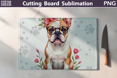 English Bulldog Glass Cutting Board | Dog Floral Chopping Product Image 1