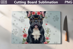 French Bulldog Glass Cutting Board | Dog Floral Chopping Product Image 1