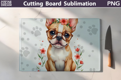 French Bulldog Glass Cutting Board | Dog Floral Chopping Product Image 1