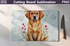 Golden Retriever Glass Cutting Board | Dog Floral Chopping Product Image 1