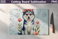 Husky Glass Cutting Board | Dog Floral Chopping Product Image 1