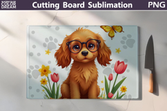 Cocker Spaniel Glass Cutting Board | Dog Floral Chopping Product Image 1