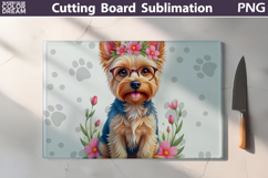 Yorkshire Terrier Glass Cutting Board | Dog Floral Chopping Product Image 1