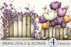 Spring Fence &amp; Flower Clipart Product Image 1